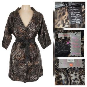 Pretty Angel Womens Leopard - Tulle Trench Jacket Dress L Unique Glam Silk Blend
